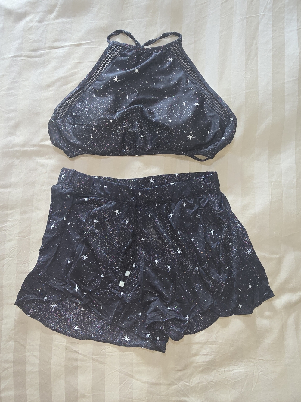 Black Galaxy Print Swim Coverup Set